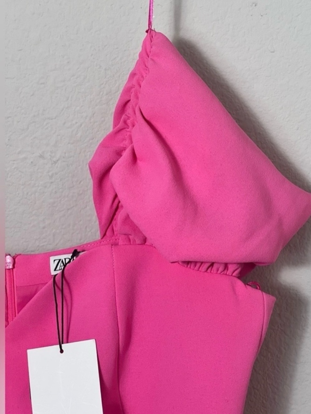 Zara Hot Pink Puff Sleeve Mini Dress Sweetheart Neckline Barbiecore Size L NWT - Picture 11 of 16